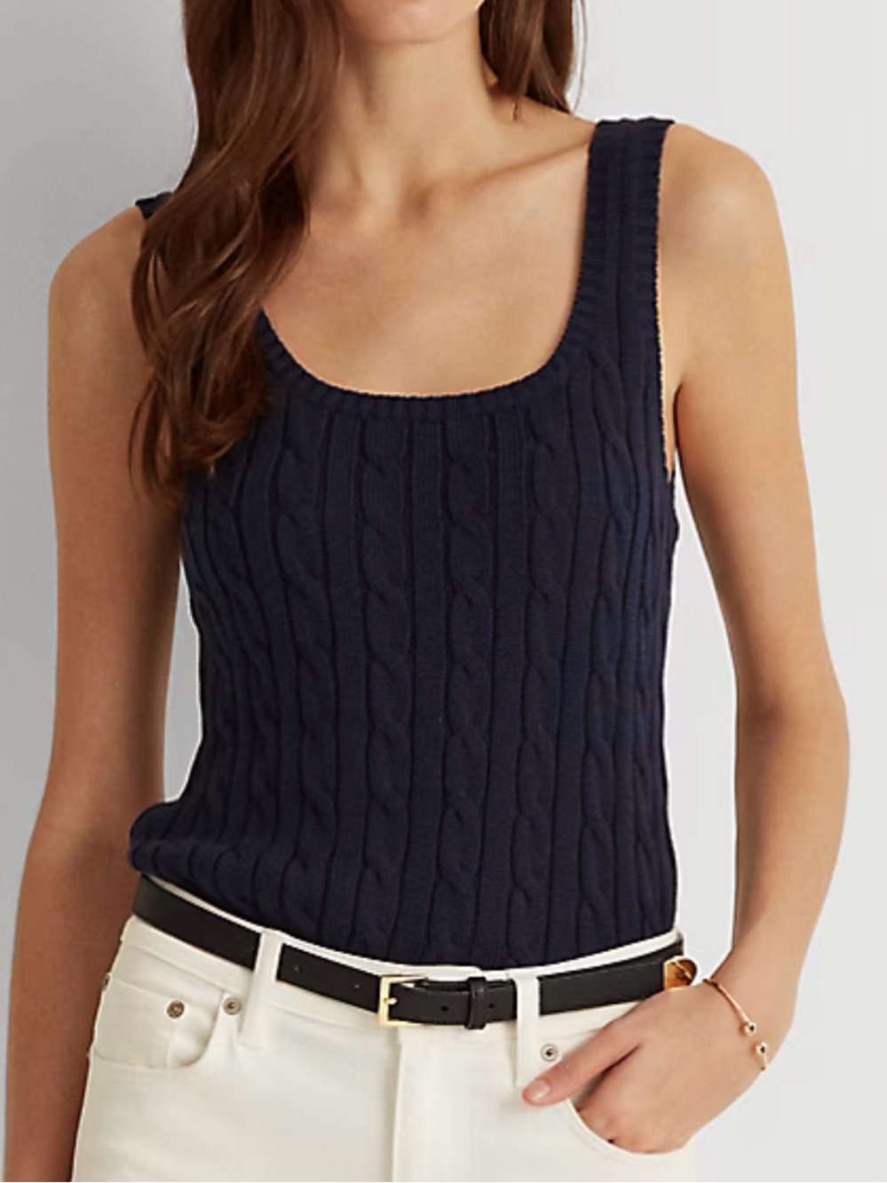 Lauren Ralph Lauren Refined Navy Cable-Knit Sleeveless Sweater